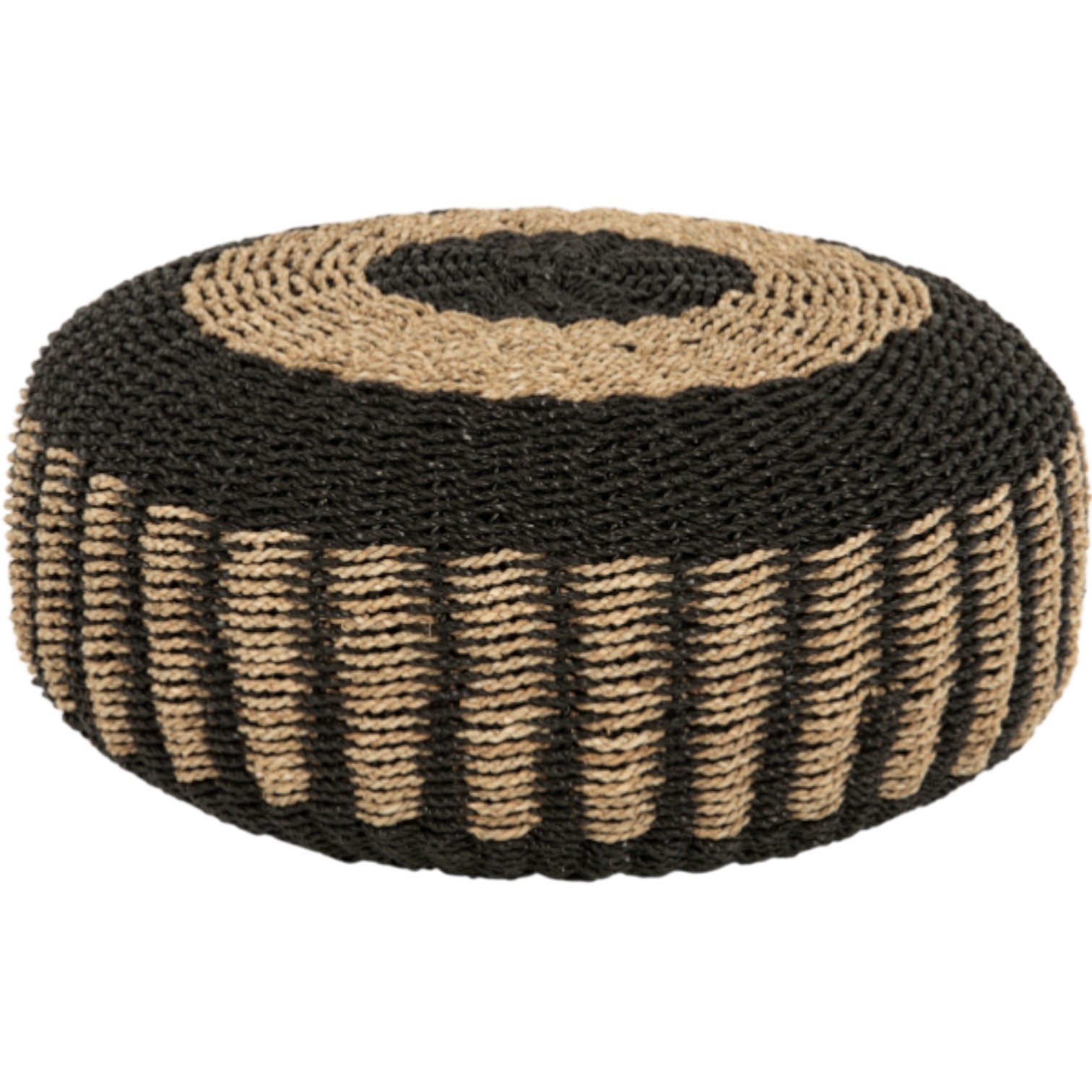 001329042001-ANG-0510893 Saroni Seagrass Pouf - black and natural color- dai60xh35cm