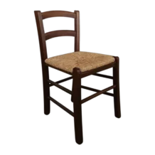 Wooden Dining Chair – Mezzana – Side View – walnut Wood Frame with Straw Seat – L40xD38xH72cm (SH40cm)