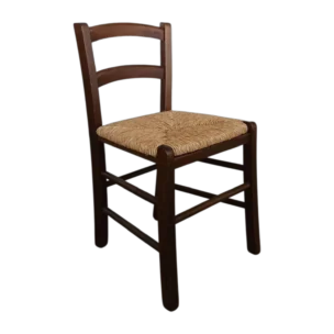 Wooden Dining Chair – Mezzana – Side View – walnut Wood Frame with Straw Seat – L40xD38xH72cm (SH40cm)