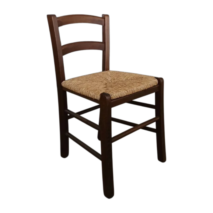Wooden Dining Chair – Mezzana – Side View – walnut Wood Frame with Straw Seat – L40xD38xH72cm (SH40cm)