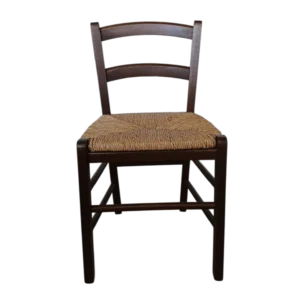 Wooden Dining Chair – Mezzana – Front View – walnut Wood Frame with Straw Seat – L40xD38xH72cm (SH40cm)