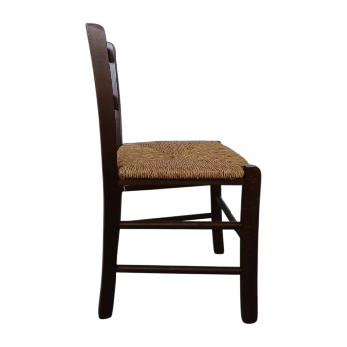 Wooden Dining Chair – Mezzana – Side View – walnut Wood Frame with Straw Seat – L40xD38xH72cm (SH40cm)