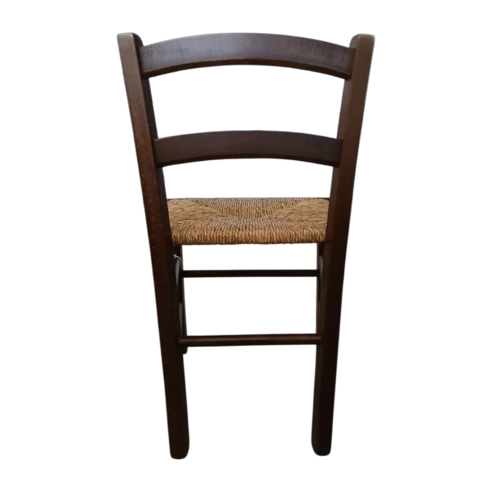 Wooden Dining Chair – Mezzana – Back View – walnut Wood Frame with Straw Seat – L40xD38xH72cm (SH40cm)
