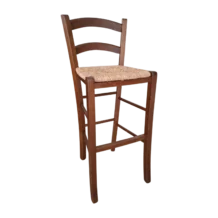Wooden Bar Stool – Paesana – Side View – red walnut Wood Frame with Straw Seat – 38 x 38 x 73/103 cm