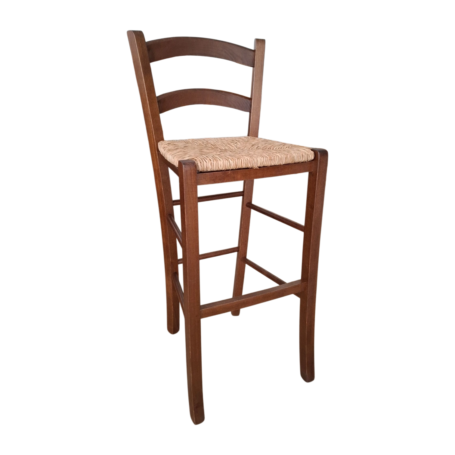 12238039003_SF-PAESANA 1_Stool Wooden Bar Stool – Paesana – Side View – red walnut Wood Frame with Straw Seat – 38 x 38 x 73/103 cm