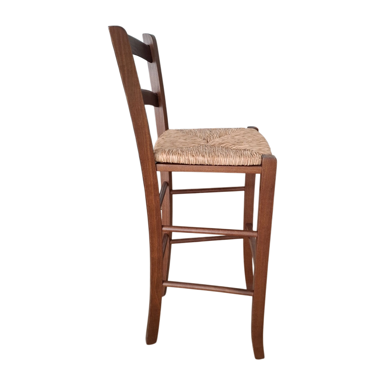 12238039003_SF-PAESANA 3_Stool Wooden Bar Stool – Paesana – Side View – red walnut Wood Frame with Straw Seat – 38 x 38 x 73/103 cm