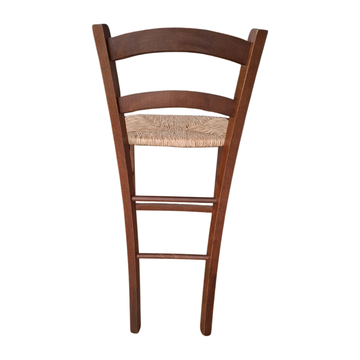 12238039003_SF-PAESANA 4_Stool Wooden Bar Stool – Paesana – Back View – red walnut Wood Frame with Straw Seat – 38 x 38 x 73/103 cm