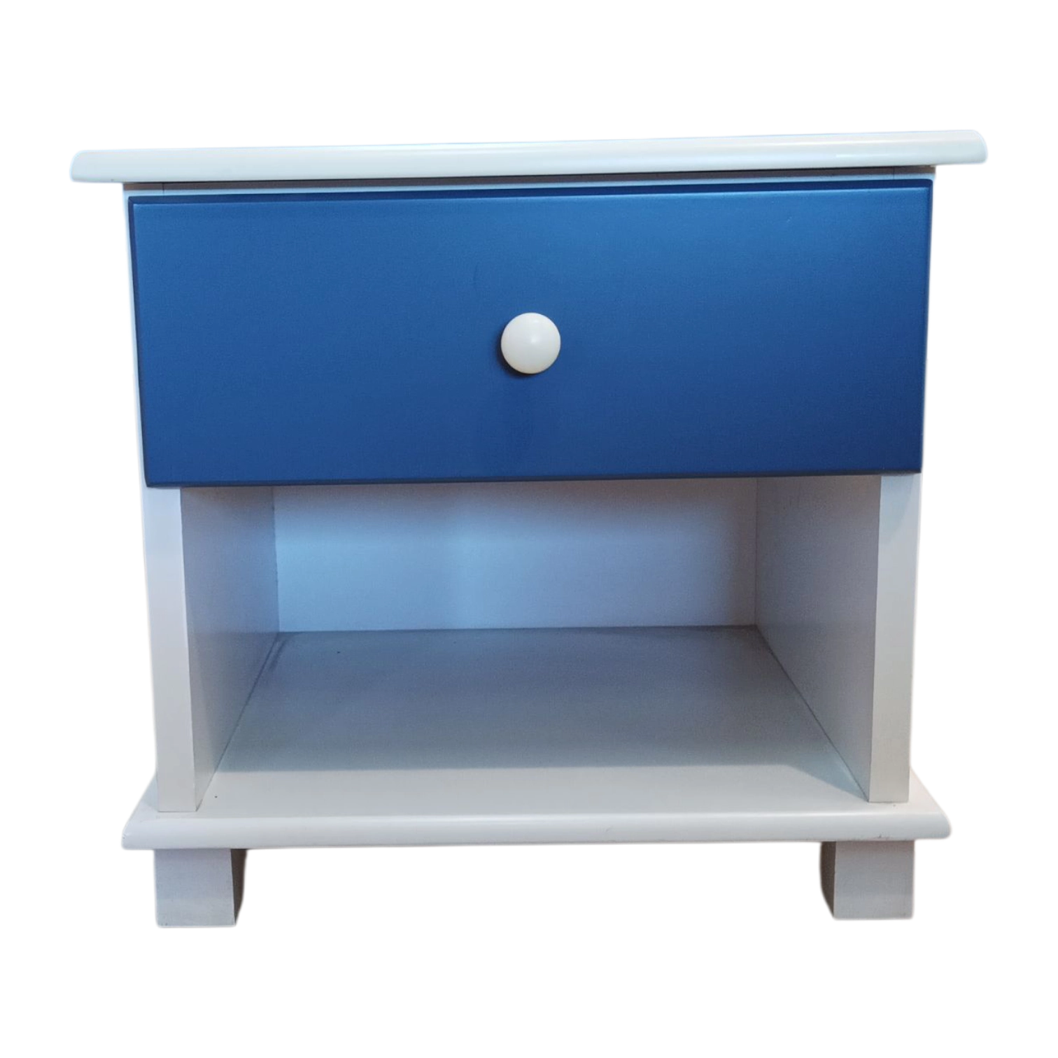 Kids Side table – Jet – Front View – White Frame Blue Drawers- 37.5x44x42cm Jet Night Stand - Image 2