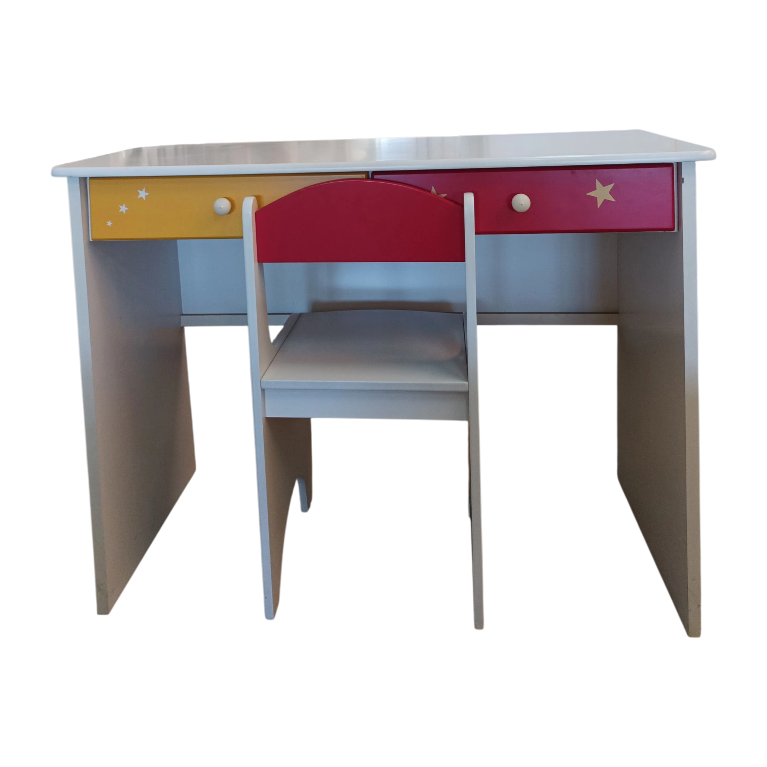Kids Table & Chair – Wonderland – Front View – White Frame with Multi-Colored - 106x45.5x77cm Wonderland Study Set - Image 3