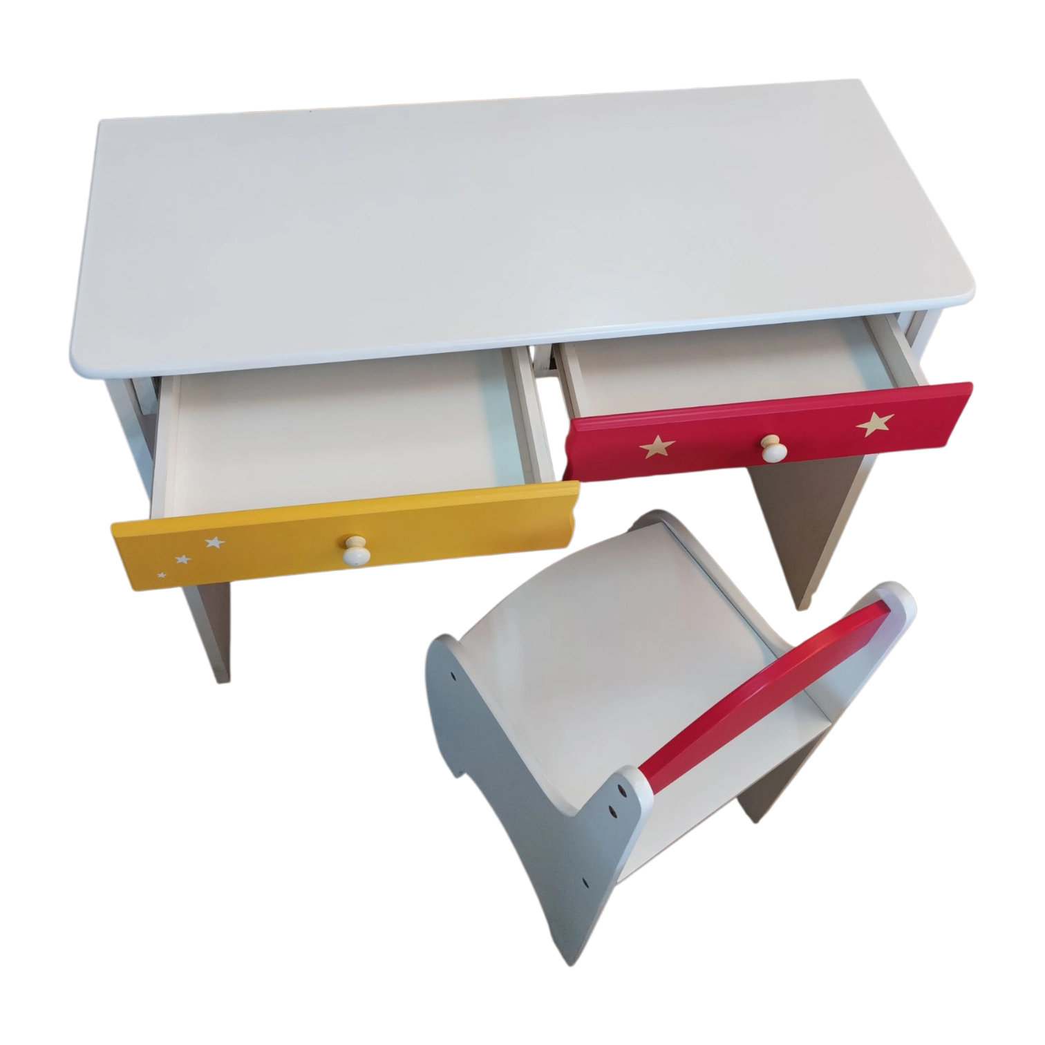 Kids Table & Chair – Wonderland – Open View – White Frame with Multi-Colored - 106x45.5x77cm Wonderland Study Set - Image 2