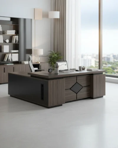 Sleek home office setup with modern desk and ergonomic chair, crafted for productivity and lasting quality by Aletraris Furniture.