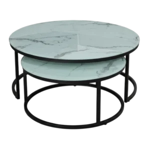 Mandal Coffee Table– Bergen– Front View – White Marble and Black