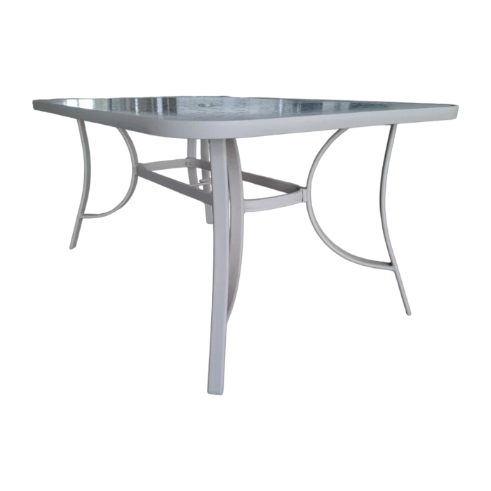 Crespo-1 Dining Table — Beige — Aluminum, Glass — 150(L) x 95(D) x 72(H) cm