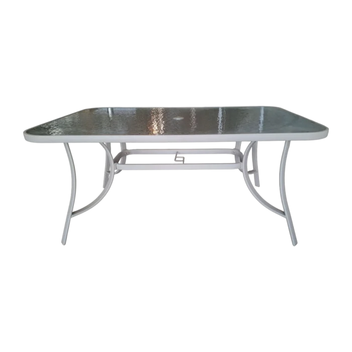 Crespo-1 Dining Table — Beige — Aluminum, Glass — 150(L) x 95(D) x 72(H) cm