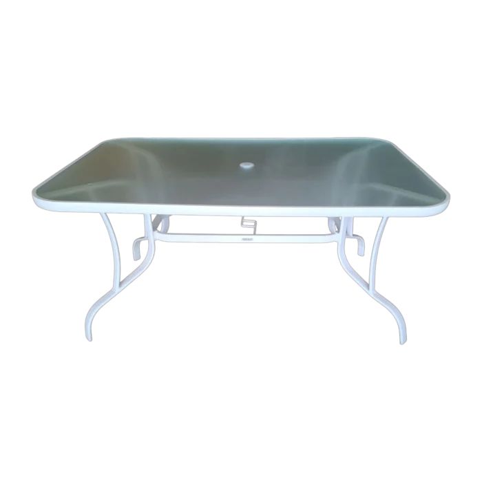 Crespo-1 Dining Table — white — Aluminum, Glass — 150(L) x 95(D) x 72(H) cm
