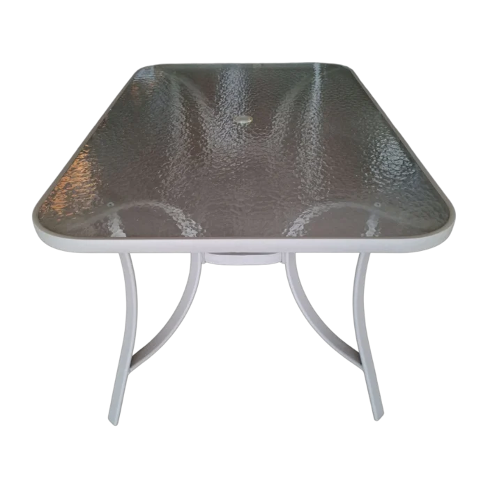 Crespo-1 Dining Table — Beige — Aluminum, Glass — 150(L) x 95(D) x 72(H) cm