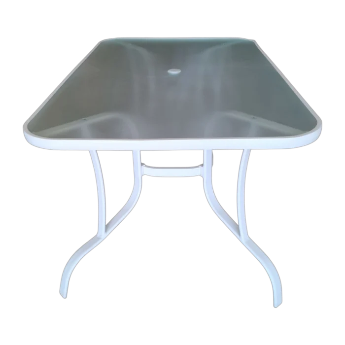 Crespo-1 Dining Table — white — Aluminum, Glass — 150(L) x 95(D) x 72(H) cm