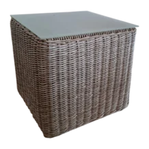 Barbados ST Side Table — Aluminum, Glass, Wicker — 50x50xH47cm