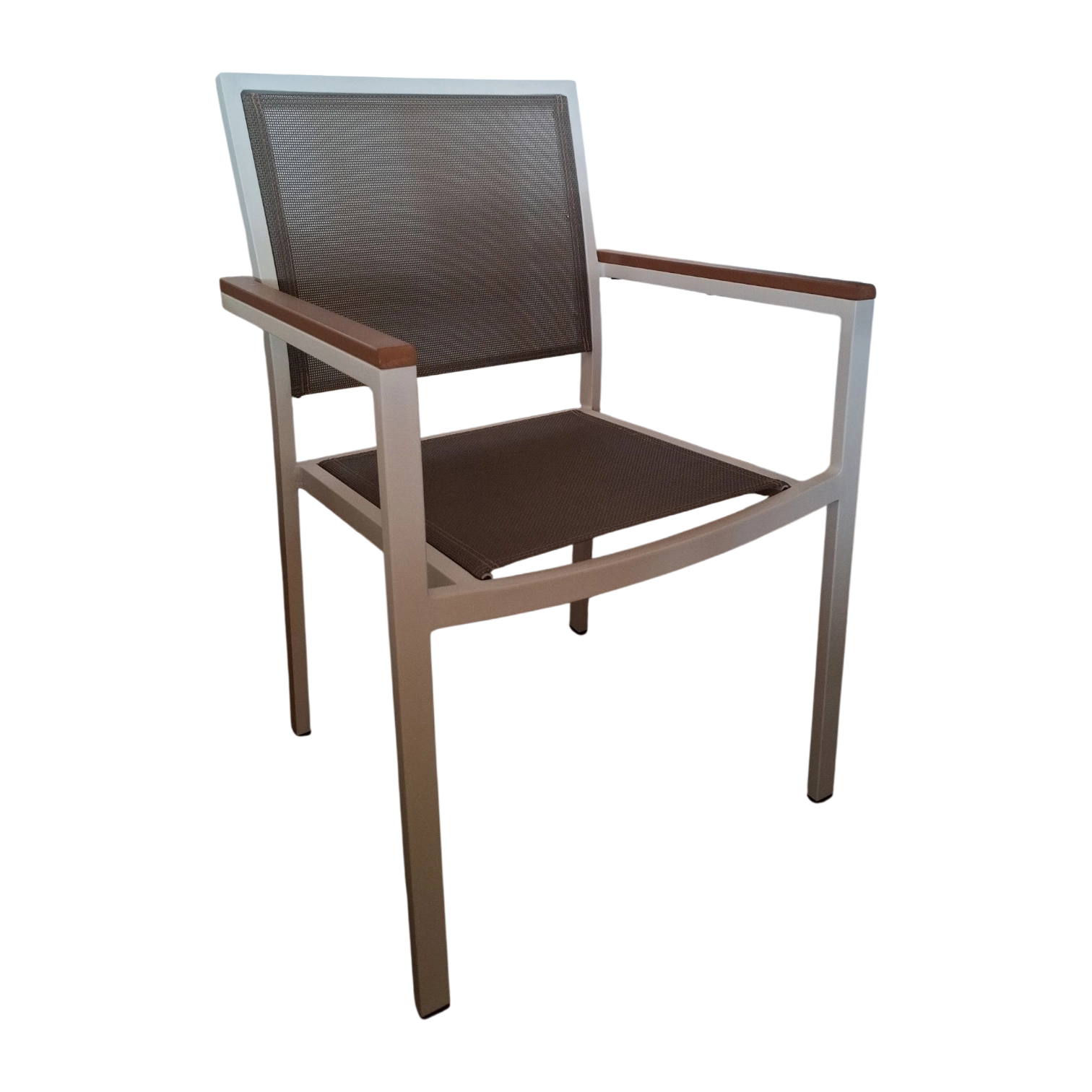 001196037060_FY-JX30213 M1 1_WhiteBrown ALUMINUM TEXTLINE CHAIR WITH PLASTIC WOOD ARM 57x60xH85 (SH45) cm