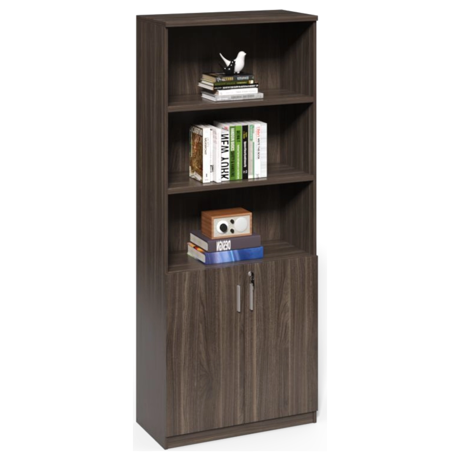 11335033007_CF-LA0818A-1-1 Brixton Bookcase — Walnut Melamine — 80(W) x 40(D) x 180(H) cm