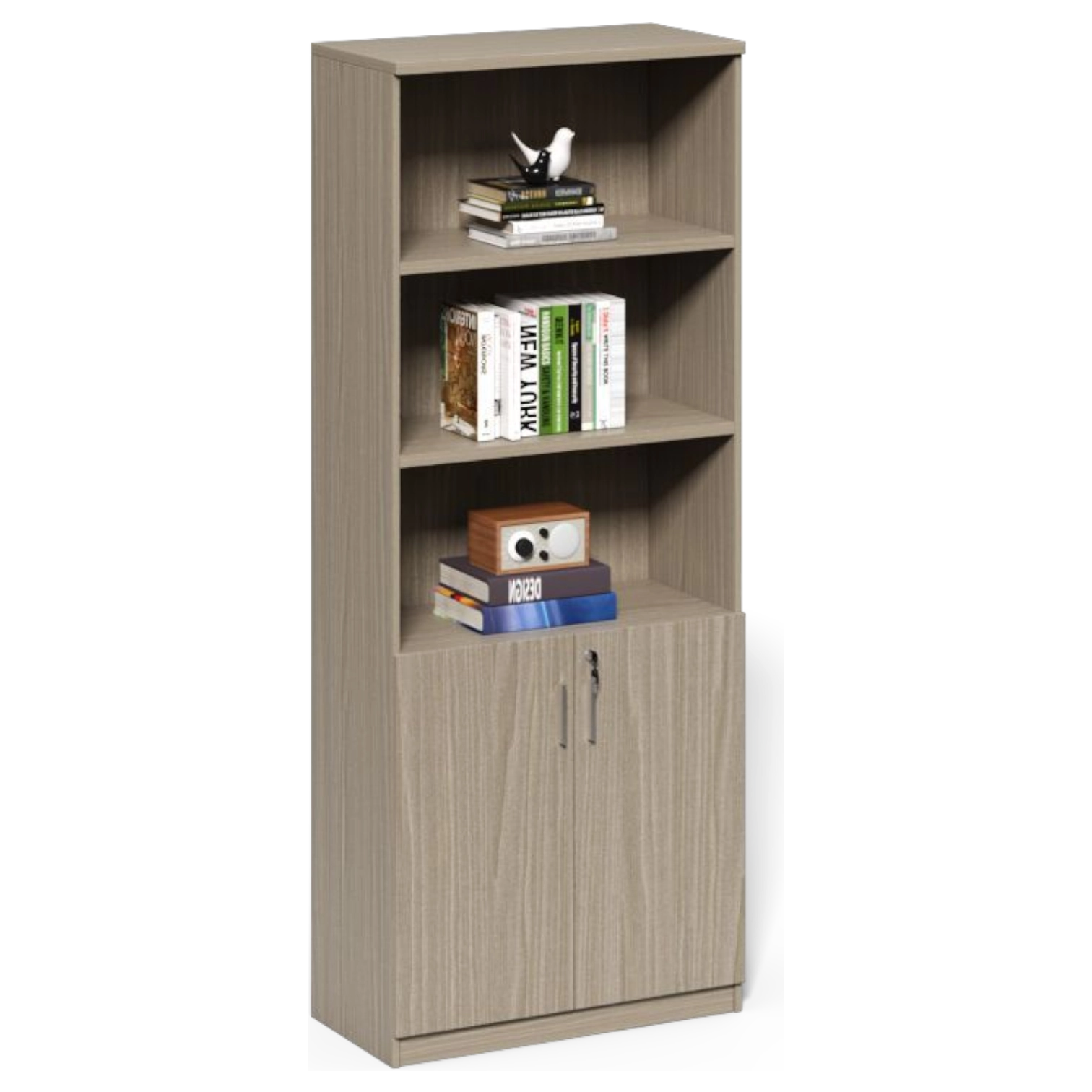 11335033007_CF-LA0818A-1-2 Brixton Bookcase — Grey Oak Melamine — 80(W) x 40(D) x 180(H) cm