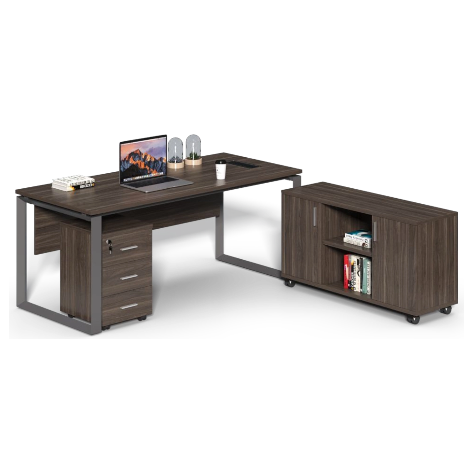 11335033010_CF-DS1880AR-1-1 Office Desk - BRIXTON PDC 180 — Walnut melamine — W180xD200xH75cm