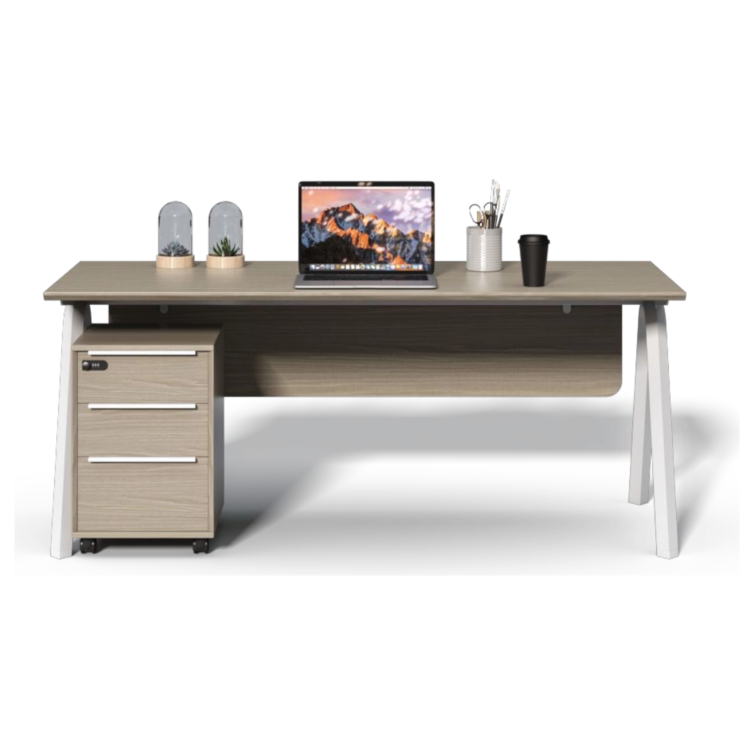 11335033012_CF-AR1808-3 Office Desk - Brixton PD 180 — Melamine Grey Oak — 180(W) x 80(D) x 75(H) cm