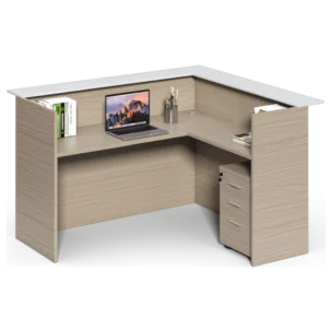 Office Desk - Brixton Reception — Melamine Grey Oak— W200xD160xH110cm