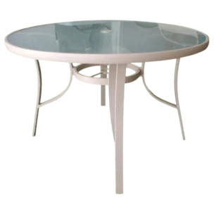 OUTDOOR ALUMINIUM GLASS TABLE 120CM BEIGE