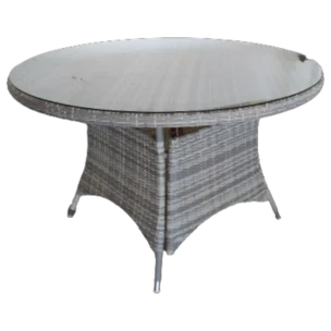 Outdoor Round Table 120CM— Aluminum, Glass, Wicker