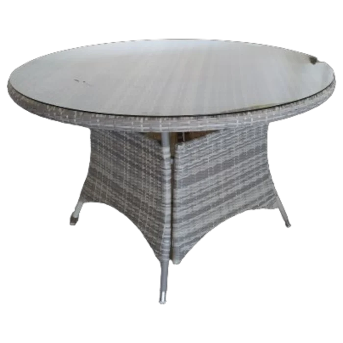 Outdoor Round Table 120CM— Aluminum, Glass, Wicker