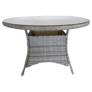 Outdoor Round Table 120CM— Aluminum, Glass, Wicker