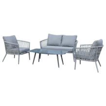ALUMINIUM FABRIC STRIPE SOFA SET 2 Seated Sofa+ 2 Armchair + Coffee Table