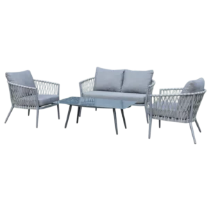 ALUMINIUM FABRIC STRIPE SOFA SET 2 Seated Sofa+ 2 Armchair + Coffee Table