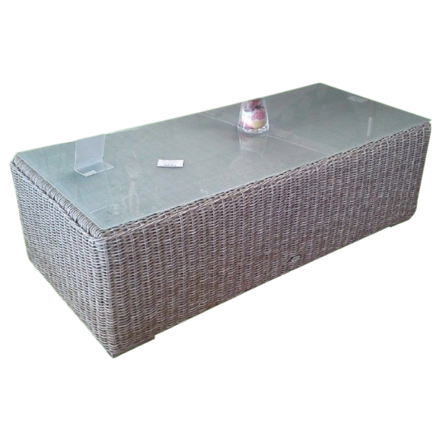 1196037021_453-BARBADOS-COFFEE-TABLE Barbados CT — Aluminum, Glass, Wicker — 151(L) x 68(D) x 48(H) cm