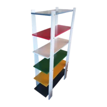 Kids Bookcase – Wonderland – Front View – White Frame with Multi-Colored Shelves - 65x34x153cm