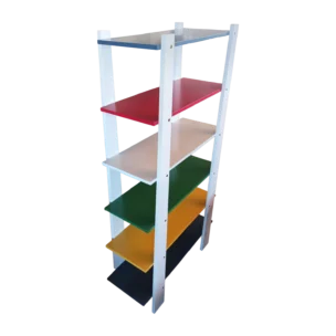 Kids Bookcase – Wonderland – Front View – White Frame with Multi-Colored Shelves - 65x34x153cm