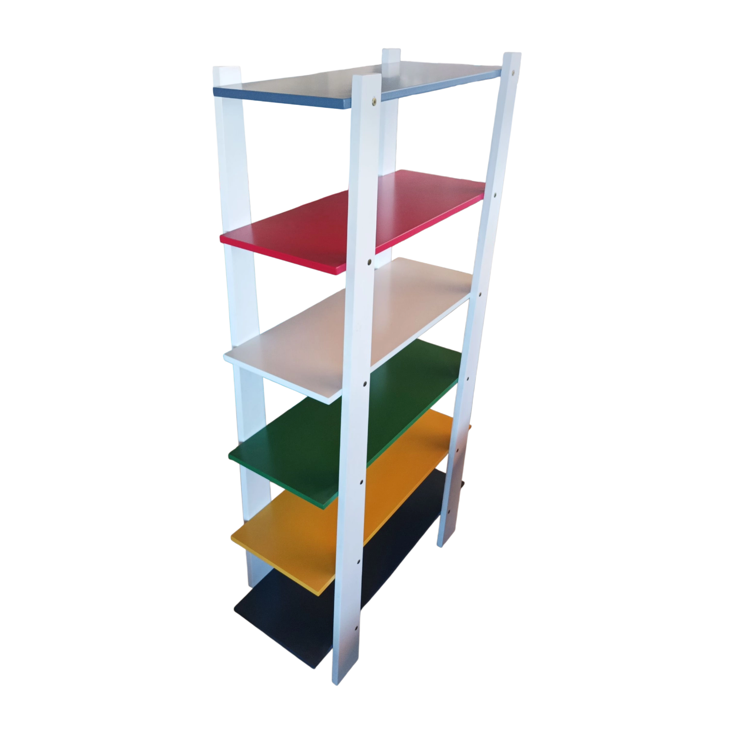 12018040052_KD-9A-3 Kids Bookcase – Wonderland – Front View – White Frame with Multi-Colored Shelves - 65x34x153cm