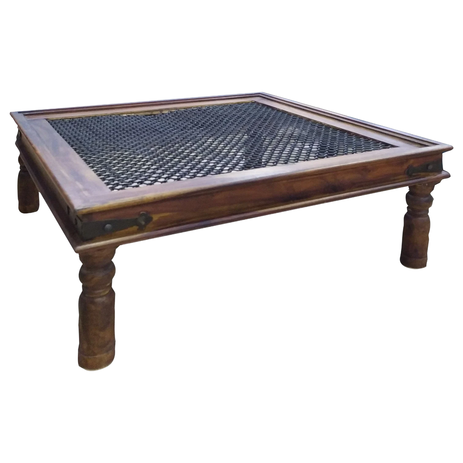 12171005001_X-GRILL-100-1 Coffee Table - Solide Wood - Dark BROWN - 100X100X40