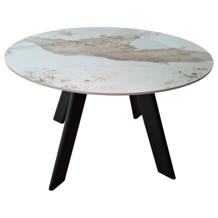 Round Dining Table– Kasai – Front View – White Ceramic -DIA120x75cm