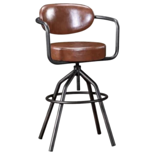 Bario Bar Stool - Pup bar stool - Brown leather and black legs - 54x50x94-110cm