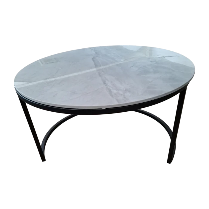 Nesting Coffee Table– Bergen– Front View – Grey Marble and Black, 80diax43cm
