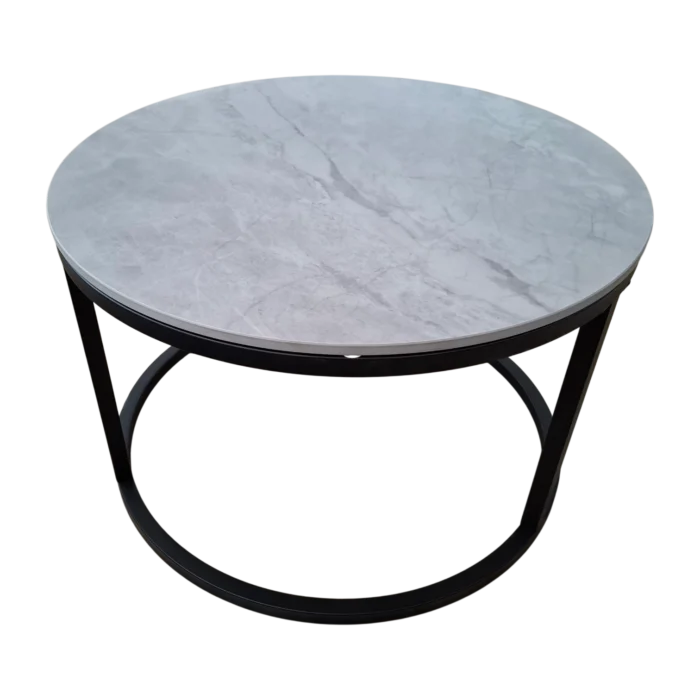 Nesting Coffee Table– Bergen– Front View – Grey Marble and Black, 60diax37cm