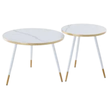 Elsov Coffee Table — Marble, Metal, Stone — White, Gold — Ø60 x 45(H) cm