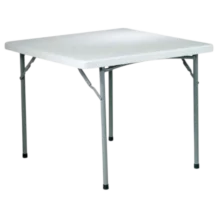 Skara 87 square off-white folding table for four people shown open and folded