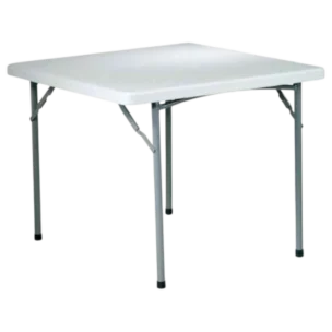 Skara 87 square off-white folding table for four people shown open and folded