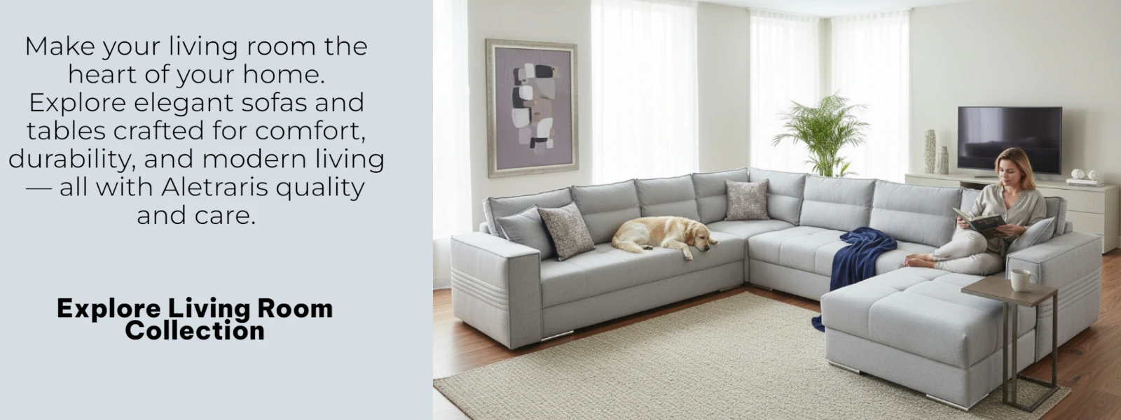 Modern living room with elegant sofa and coffee table, showcasing Aletraris Furniture’s comfort, durability, and contemporary design.