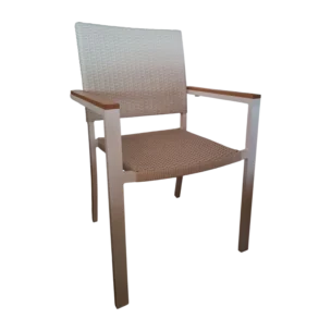 ALUMINIUM WICKER CHAIR WITH TEAK ARMS