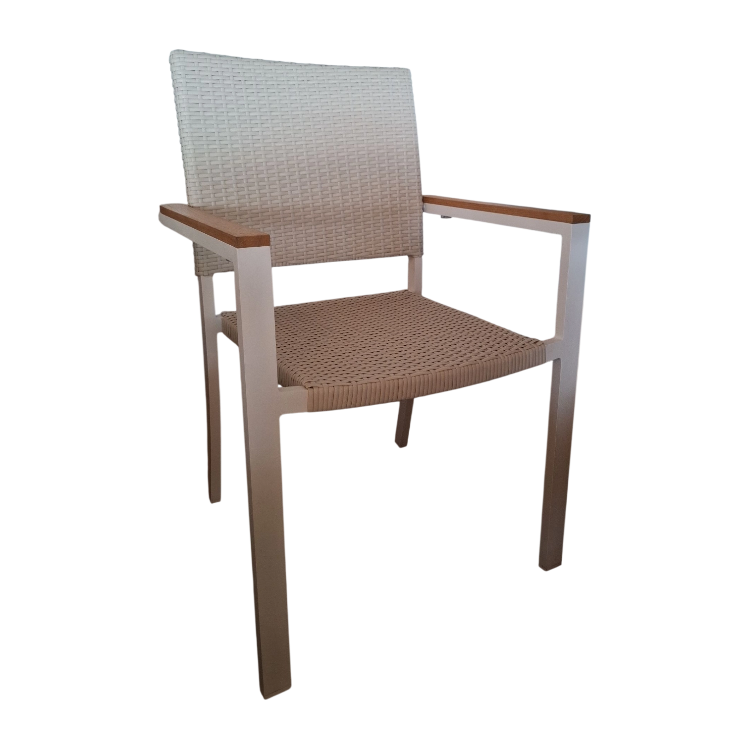 1137037042_WL-6408A-W-T_1_White ALUMINIUM WICKER CHAIR WITH TEAK ARMS