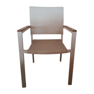 ALUMINIUM WICKER CHAIR WITH TEAK ARMS